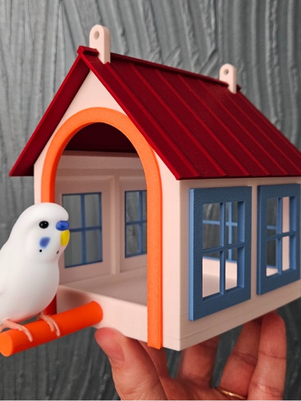 Source Unknown Plastic Birdhouse Perch in Red, Orange, Blue, White